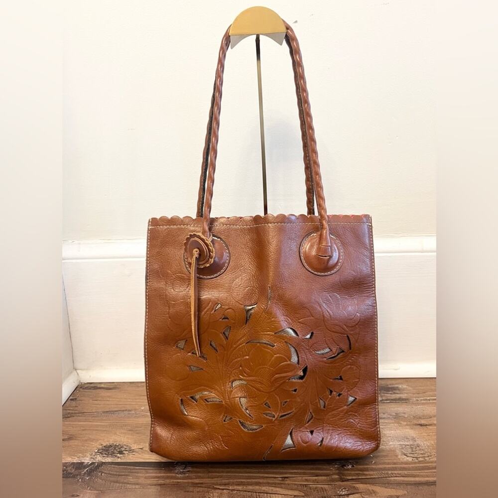 Patricia Nash Tan Leather Floral Tote